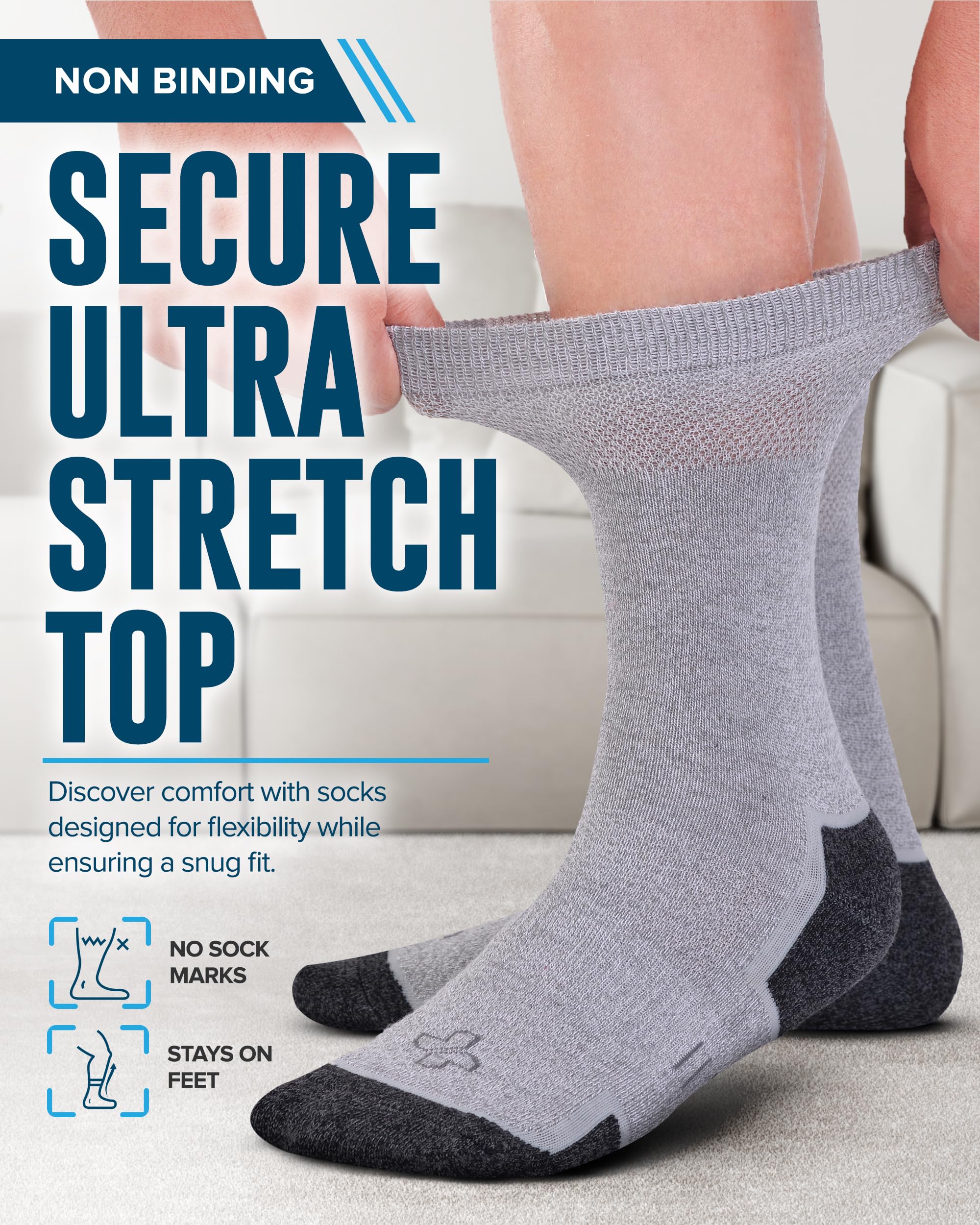 Doctor's Select calcetines diabéticos grises de bambú para soporte cómodo y gestión de humedad
