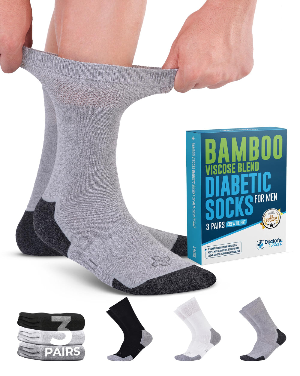Doctor's Select calcetines diabéticos negros de bambú para comodidad diaria y secado rápido