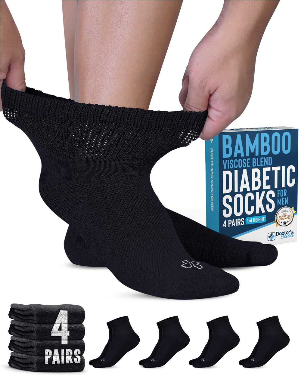 Calcetines diabéticos Doctor's Select para hombres, vista frontal, confort suave para todo el día.