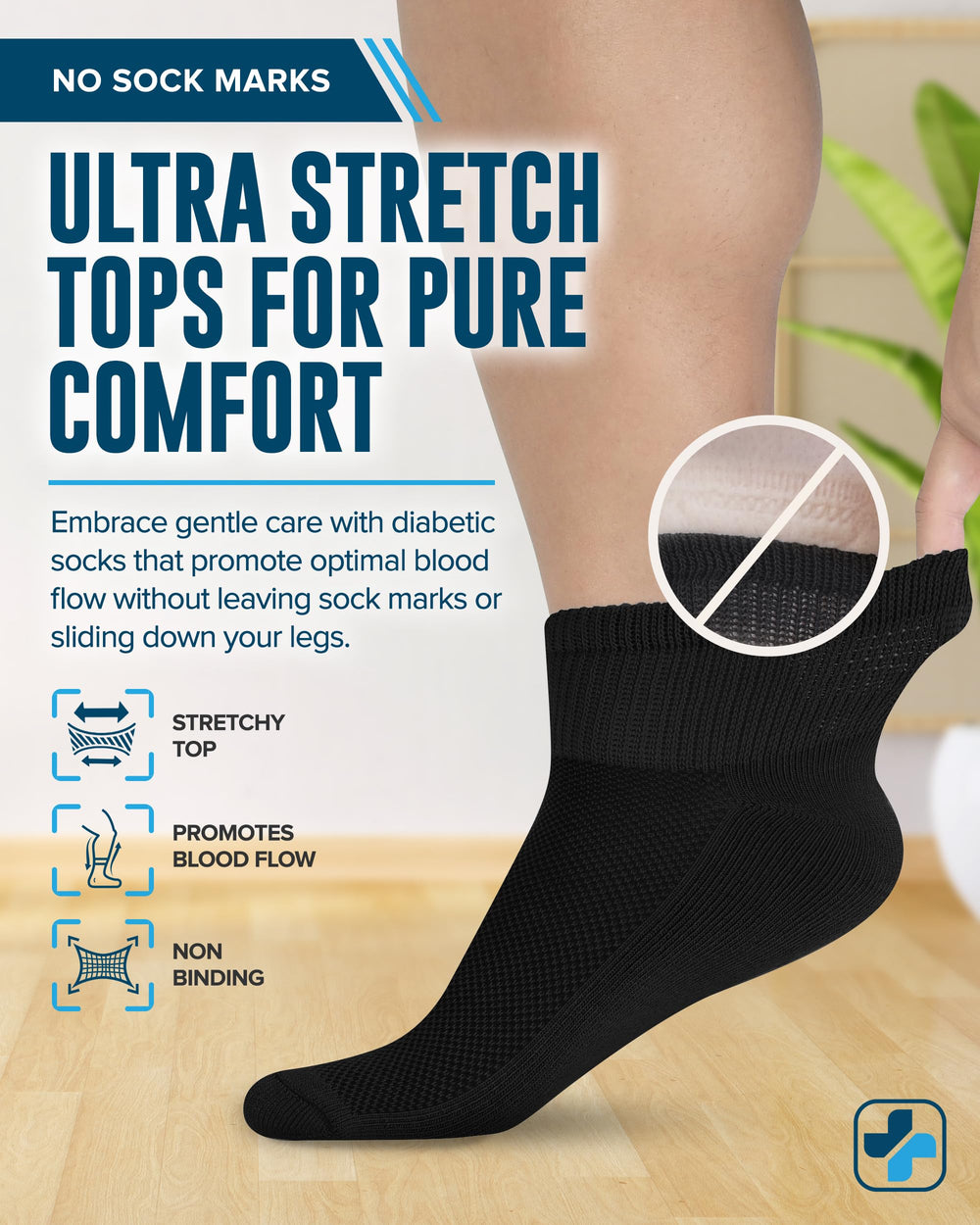 Calcetines diabéticos Doctor's Select para hombres, vista de pie, absorben humedad para pies secos.