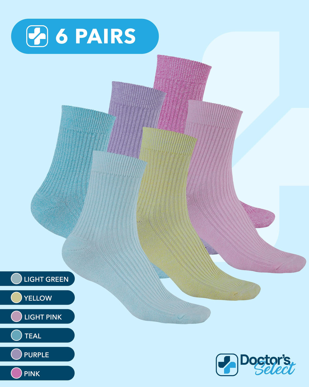 Doctor's Select diabetic socks for daily wear at work, travel, and home.