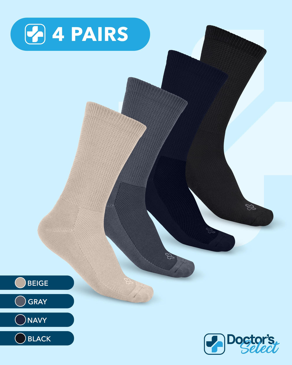 Doctor's Select 4-pair pack of diabetic socks for daily rotation