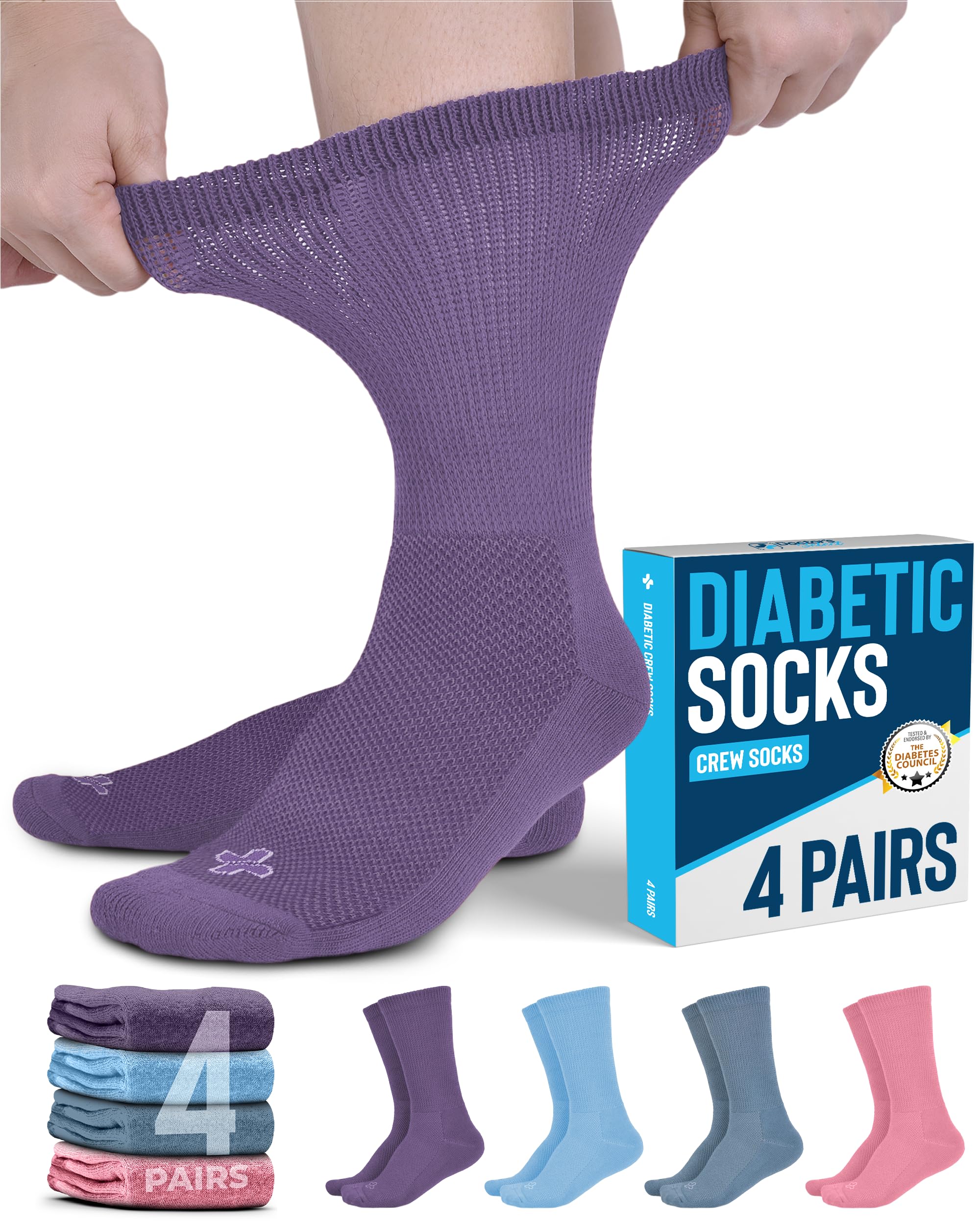 Doctor's Select diabetic socks 4-pairs pack shot for daily comfortable wear.