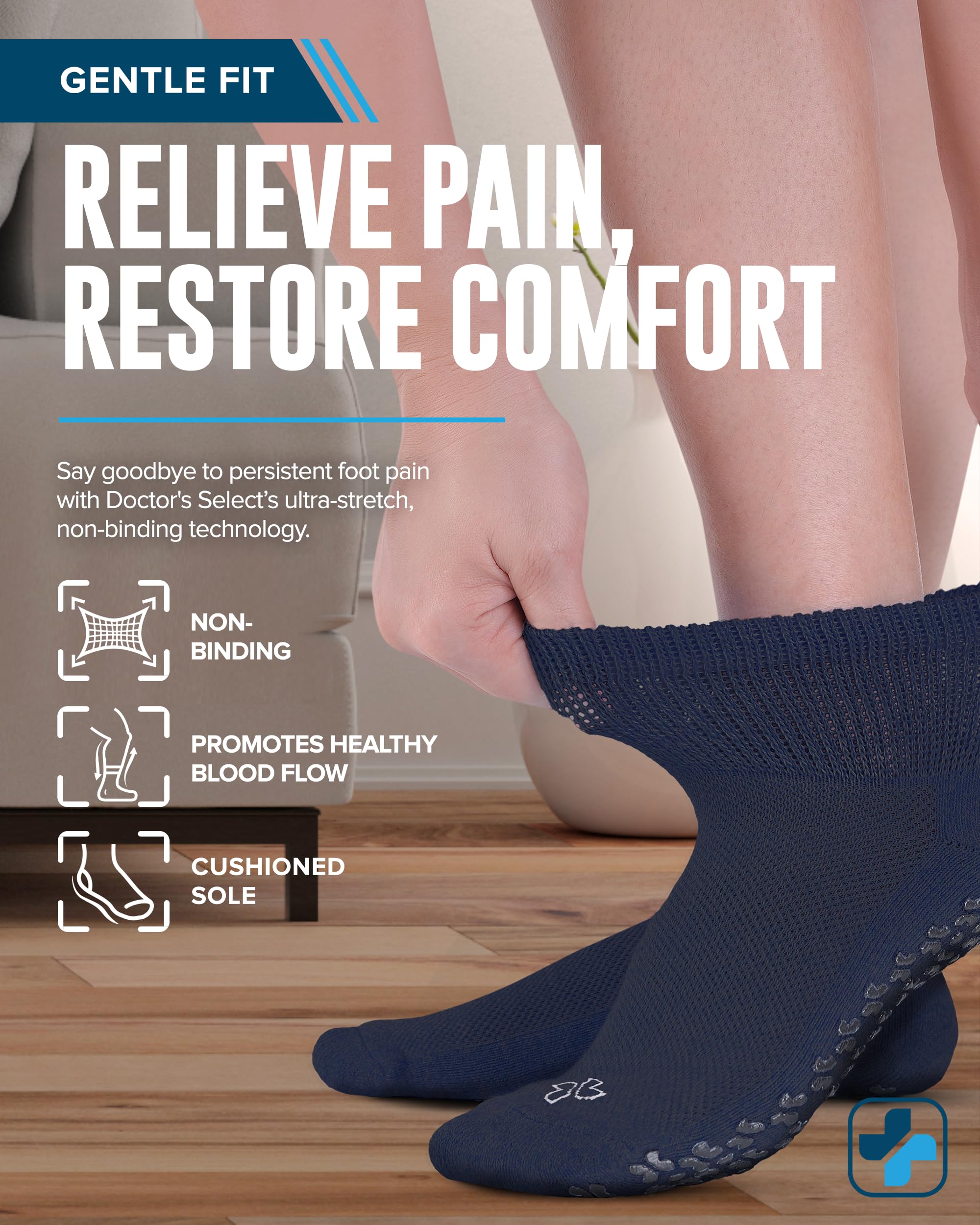 Doctor's Select diabetic socks use breathable, skin-friendly fabric for all-day comfort.