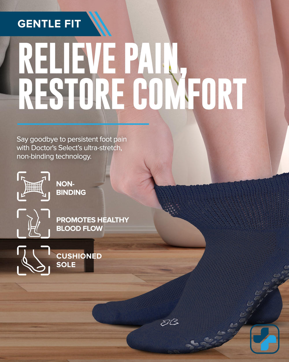 Doctor's Select diabetic socks use breathable, skin-friendly fabric for all-day comfort.