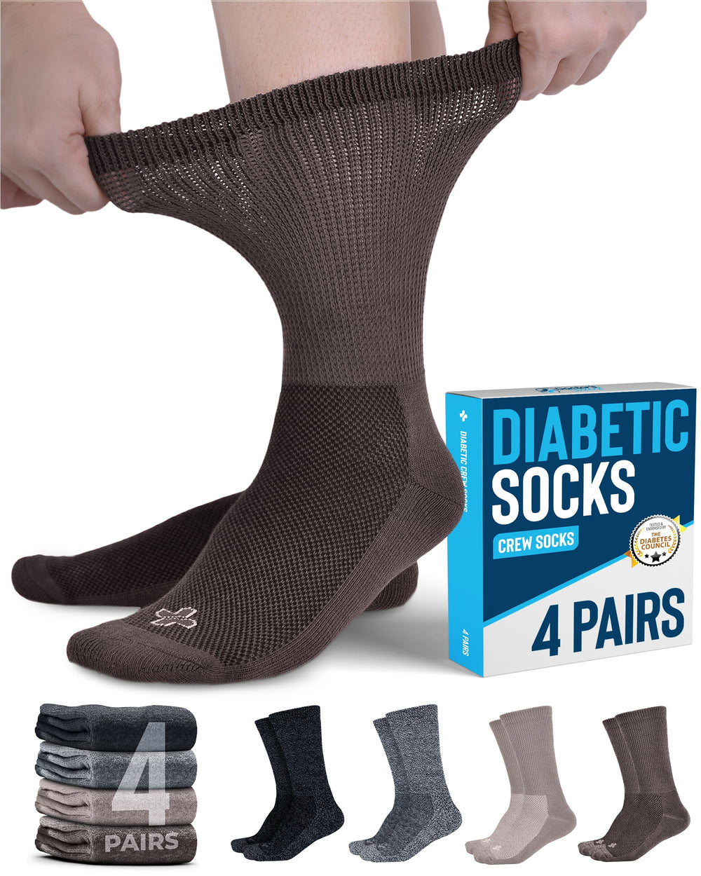 Doctor's Select diabetic socks crew 4-pairs bundle offering all-day comfort.