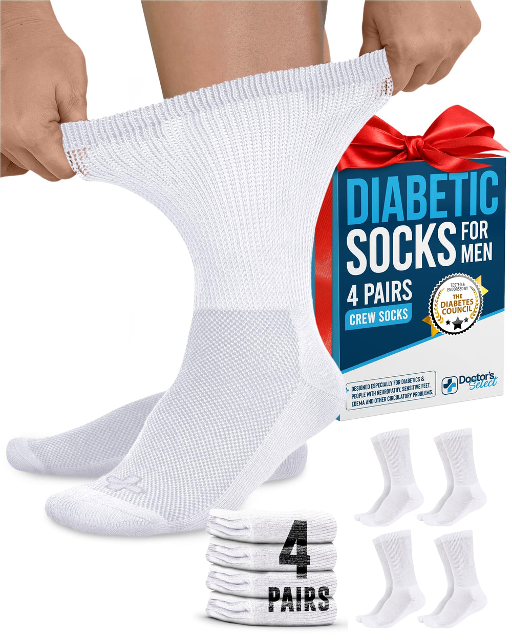 Doctor's Select diabetic crew socks white cuff for comfortable daily wear.