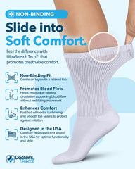 Doctor's Select diabetic crew socks white fabric weave breathable all-day wear.