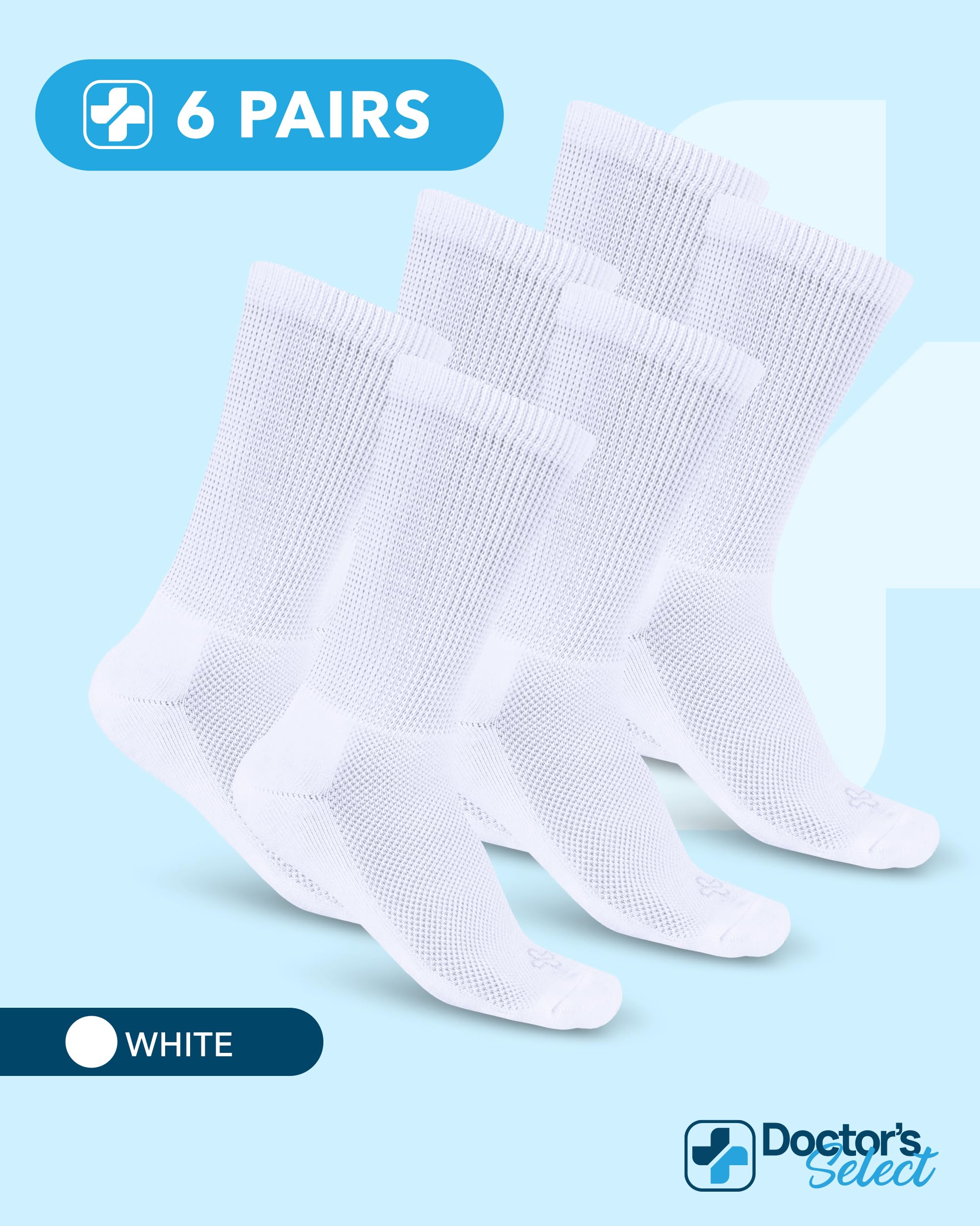Doctor's Select diabetic crew socks white moisture-wicking keeps feet dry and comfortable.