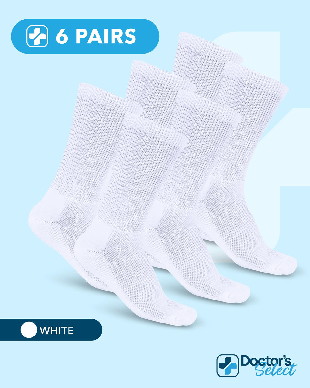 Doctor's Select diabetic crew socks white moisture-wicking keeps feet dry and comfortable.
