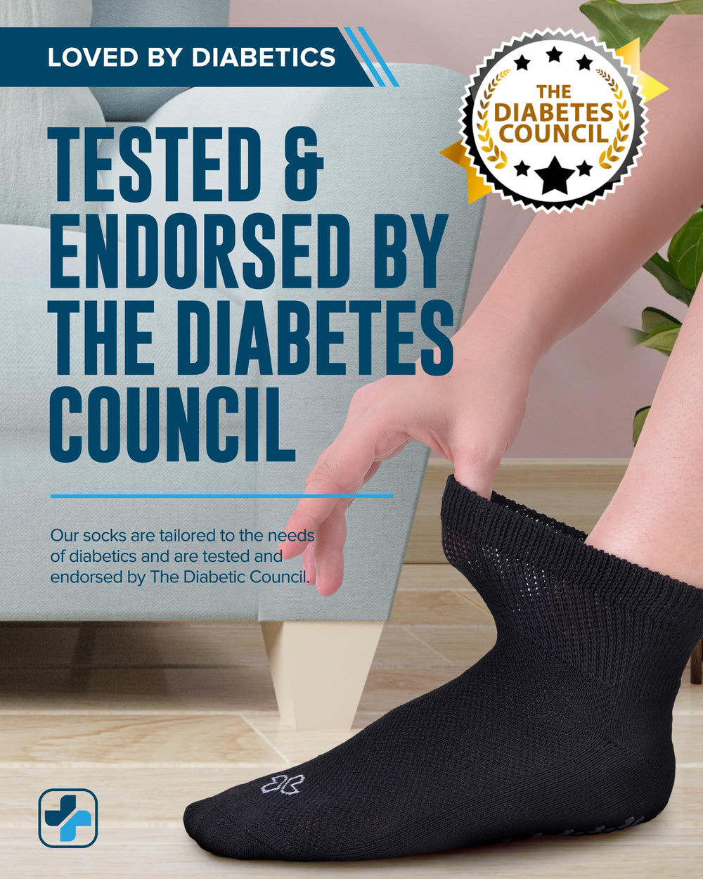 Cushioned sole detail of Doctor's Select diabetic socks offers comfortable support.