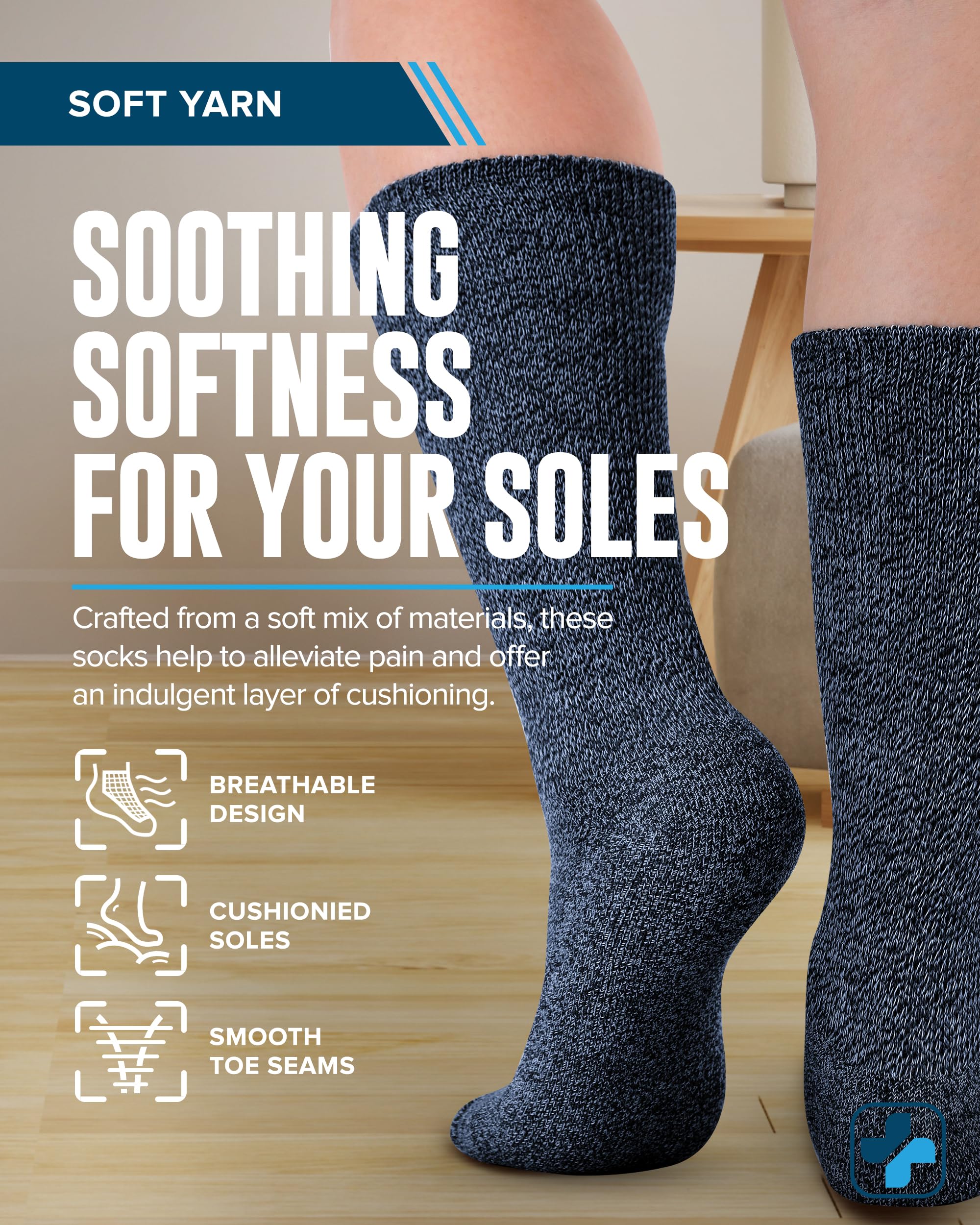 Doctors Select diabetic socks cushioned sole for comfortable daily walking.