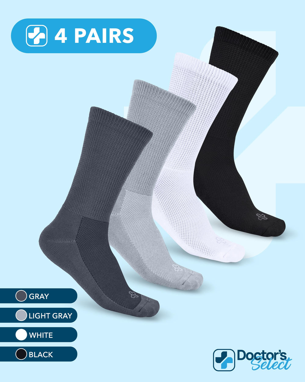 Doctors' Select socks endorsed by The Diabetes Council for diabetic-friendly design.