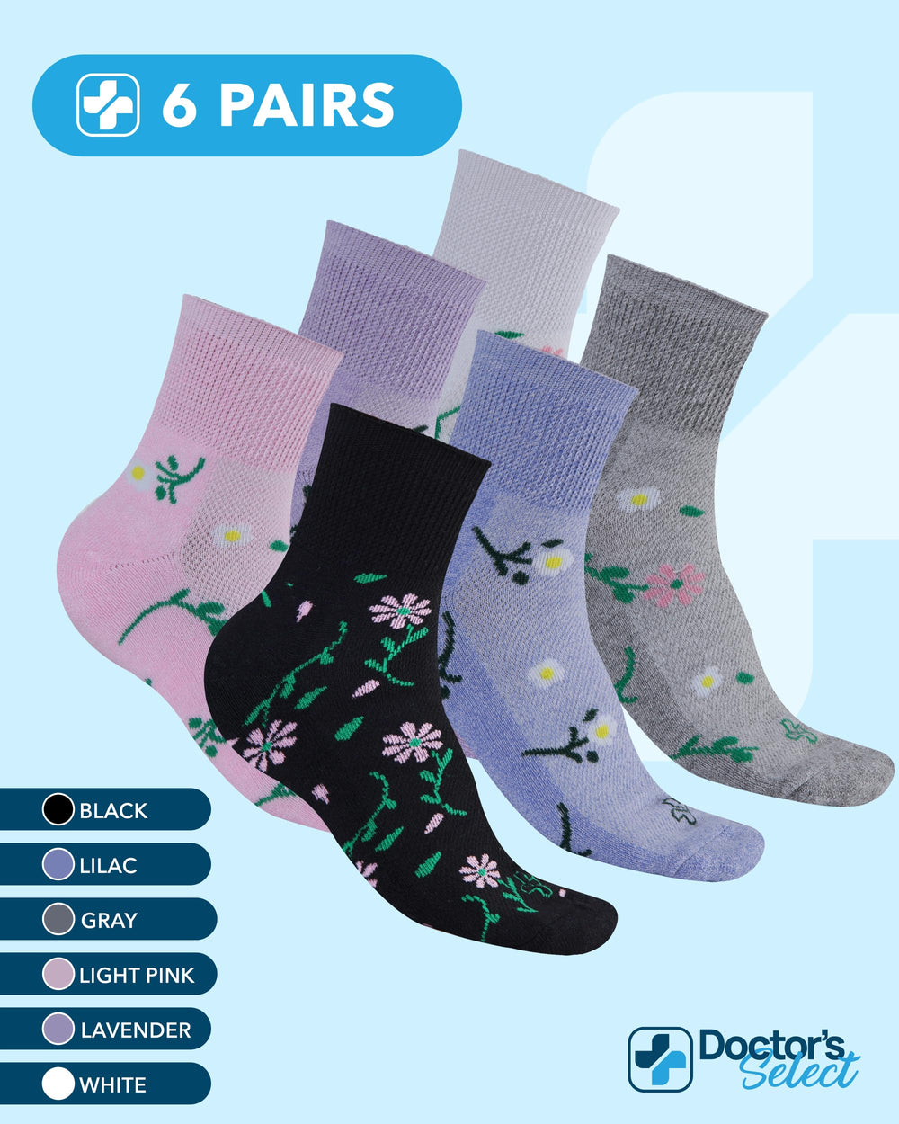 Doctor's Select durable, machine-washable socks for daily wear.