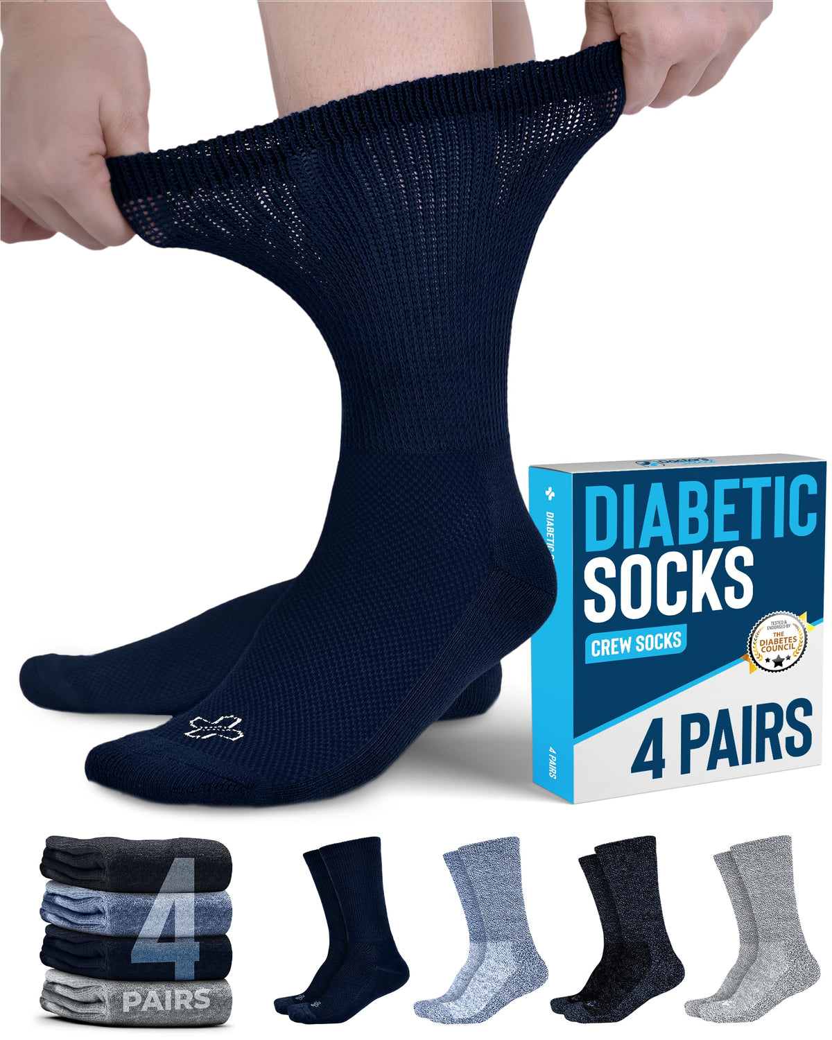 Doctor's Select diabetic socks four-pair set for daily comfort.