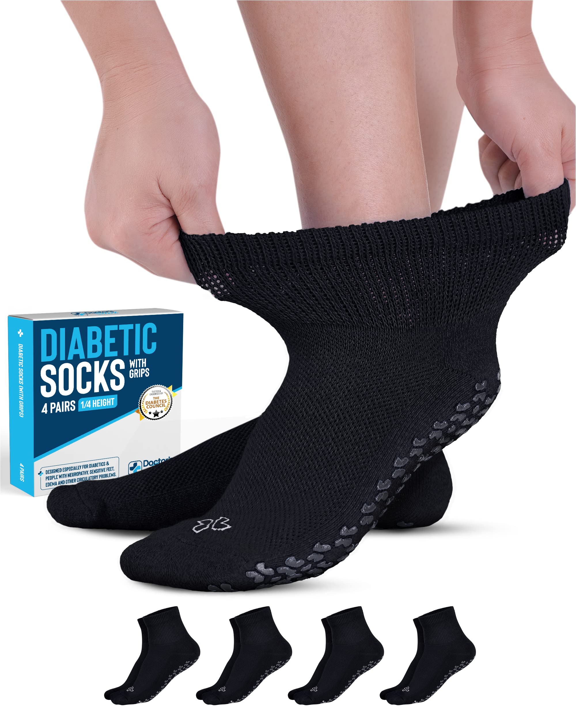 Doctor's Select diabetic socks grip traction on smooth floors for safer steps.