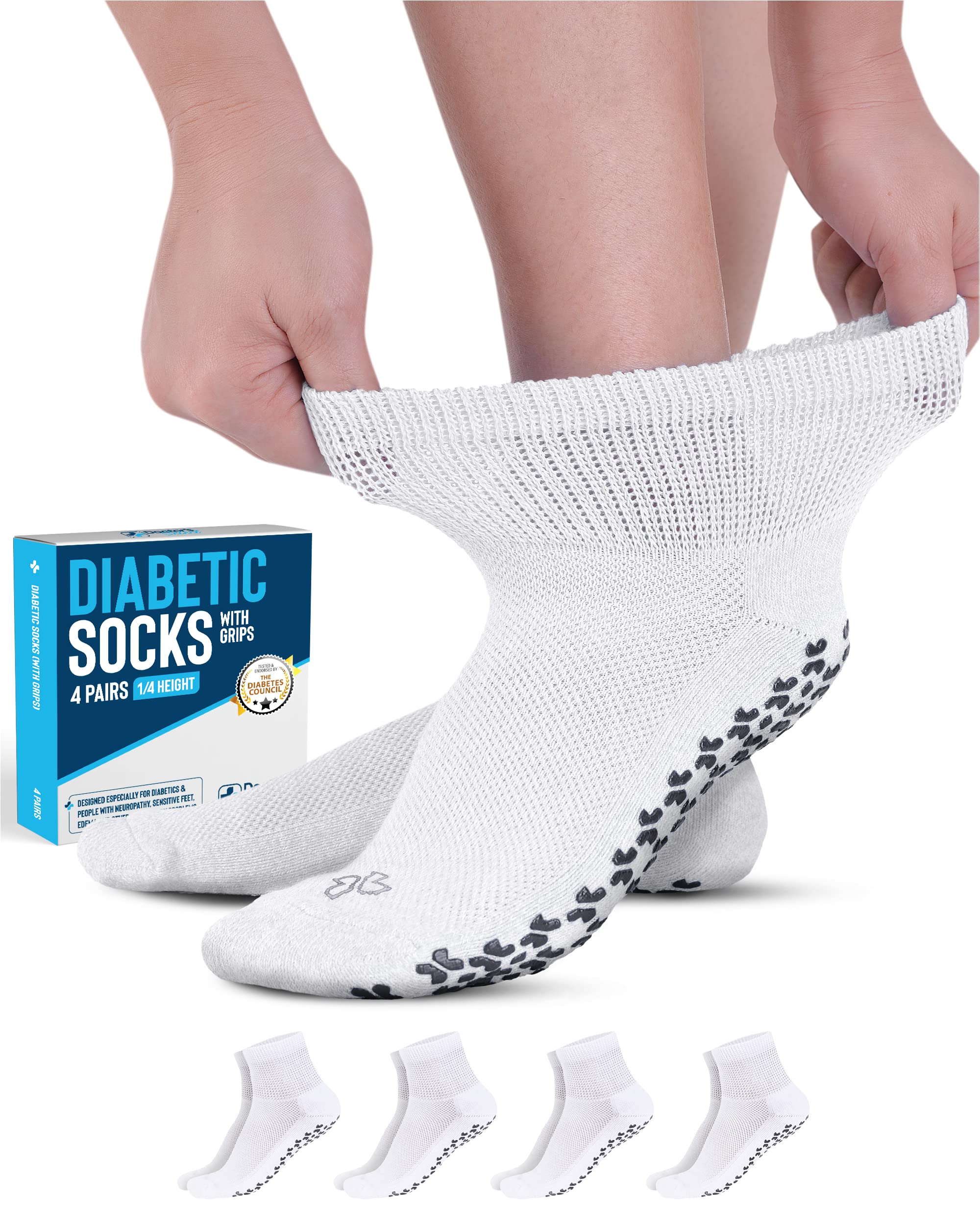 Doctor's Select diabetic socks with grips-loose-top offer secure fit and slip resistance.