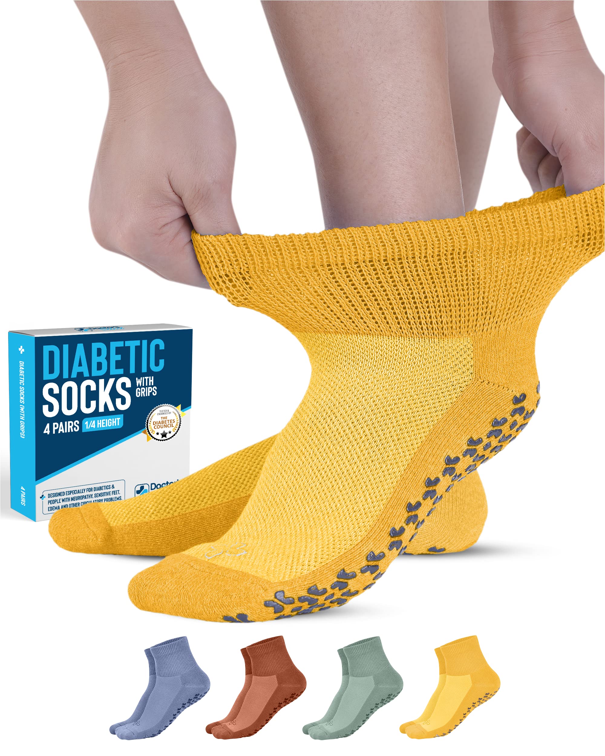 Doctor's Select diabetic socks with grips in mustard color for secure fit and daily wear