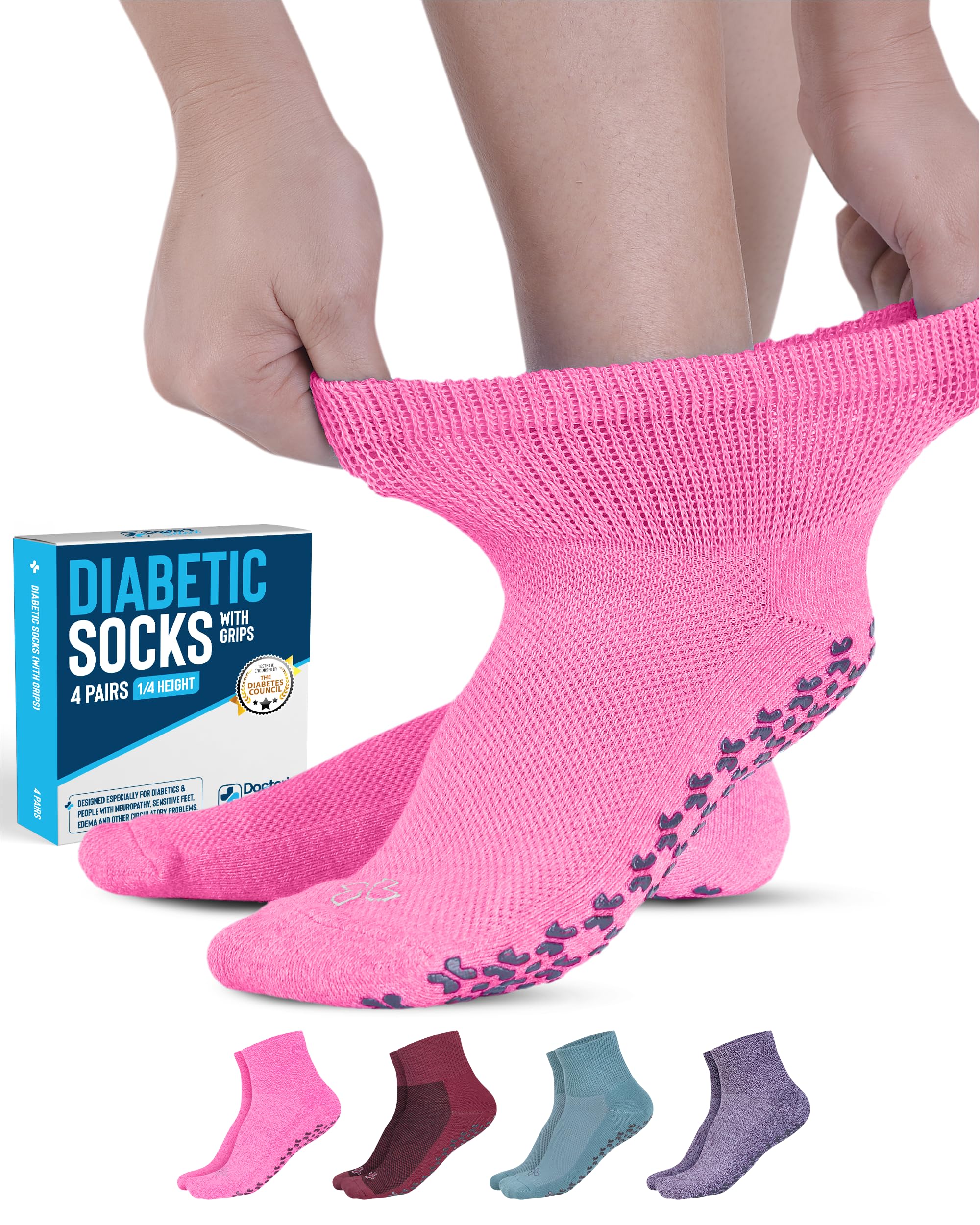 Doctor's Select diabetic socks with grips feature a soft-top design for secure comfort.