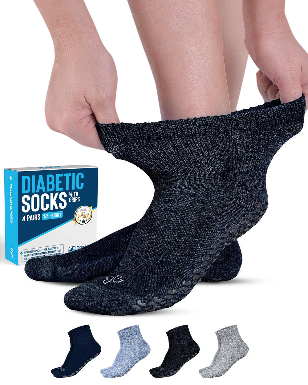 Doctor's Select Diabetic Socks with Grips, top view showing the loose cuff for comfortable wear