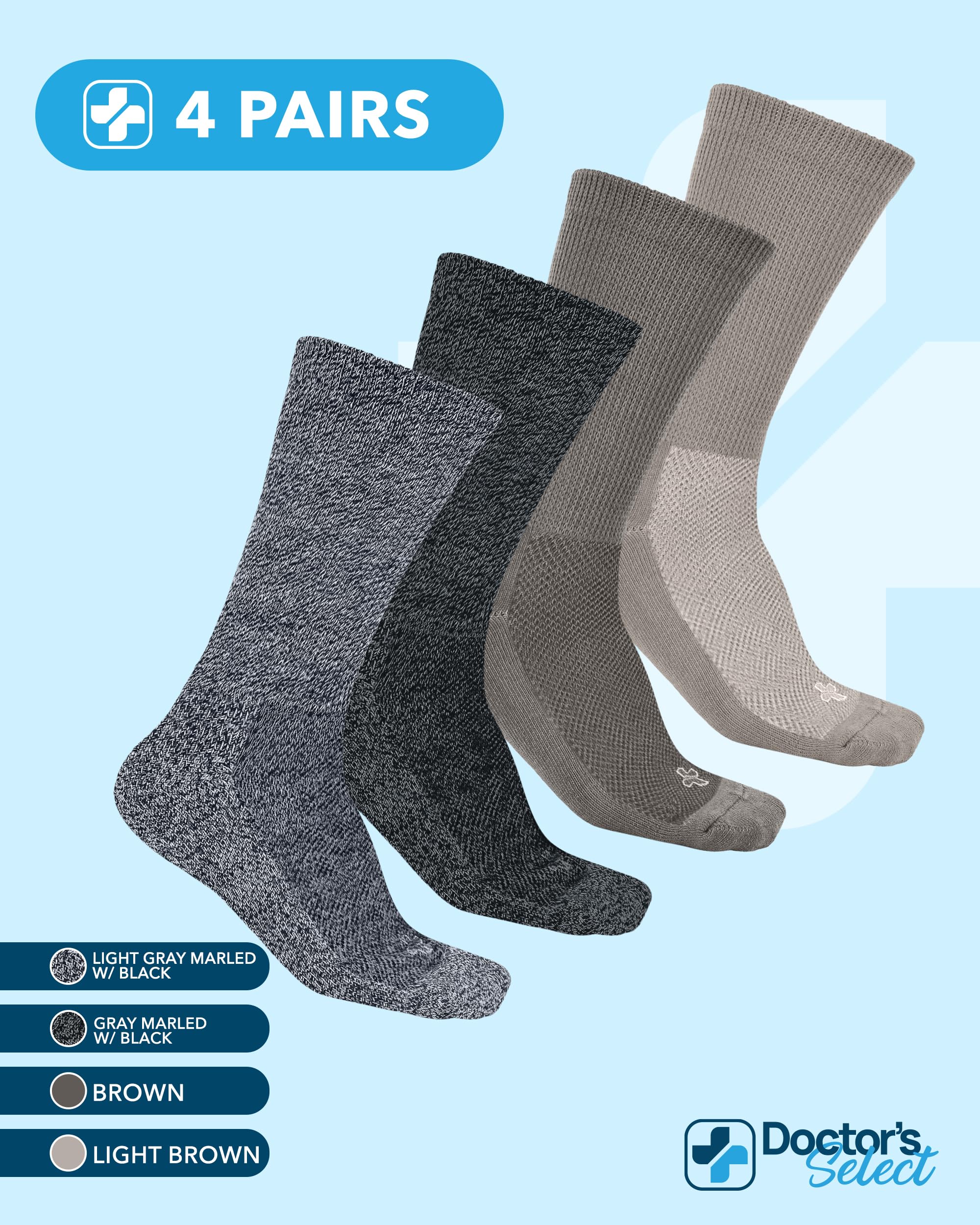 Size range guide with Doctor's Select diabetic socks for men, ensuring a secure, non-binding fit.