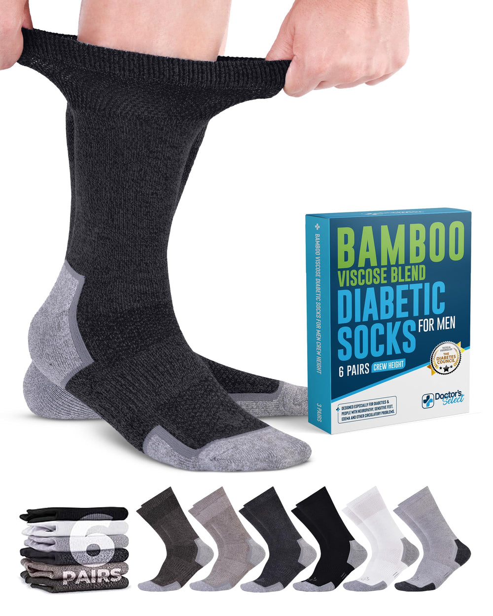Doctor's Select diabetic crew sock with ultra-stretch top for a secure fit.