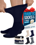 Doctor's Select Diabetic Socks for Men 9-12 - 4 Pairs Crew with Stretch Top | Black Gray Beige Navy
