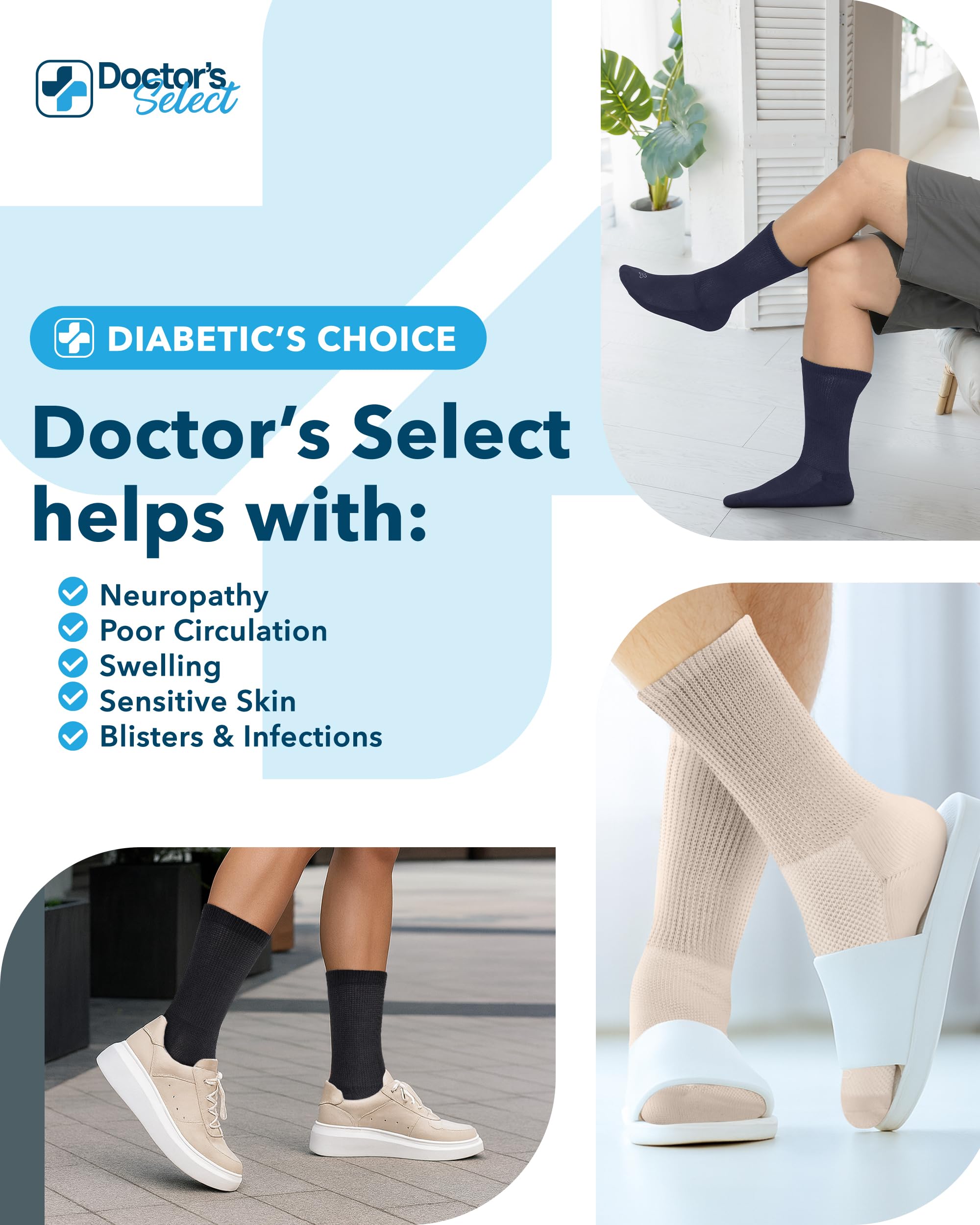 Doctor's Select diabetic socks for men in navy with reinforced heel for durability