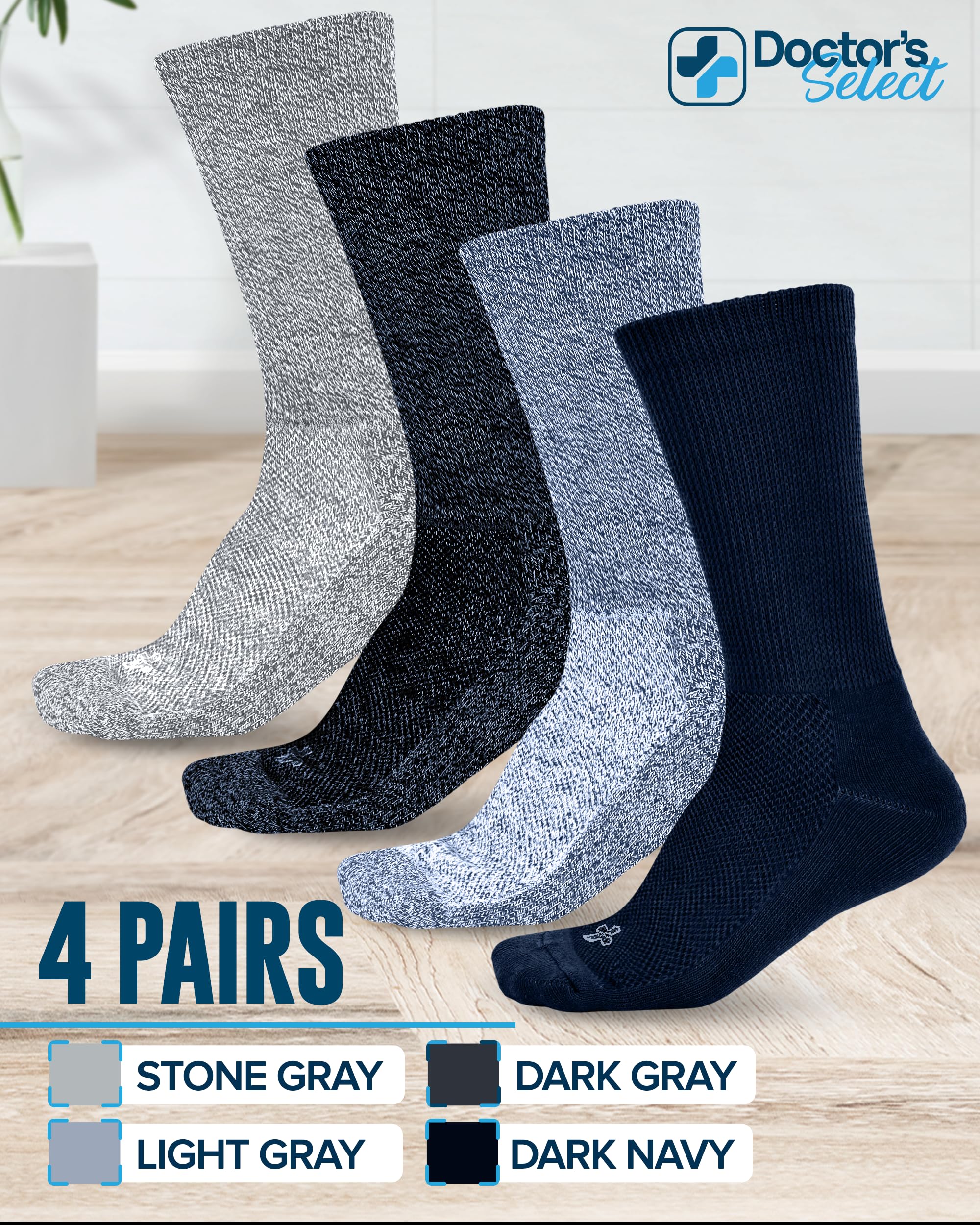 Doctors Select four-pair diabetic socks pack for everyday use.