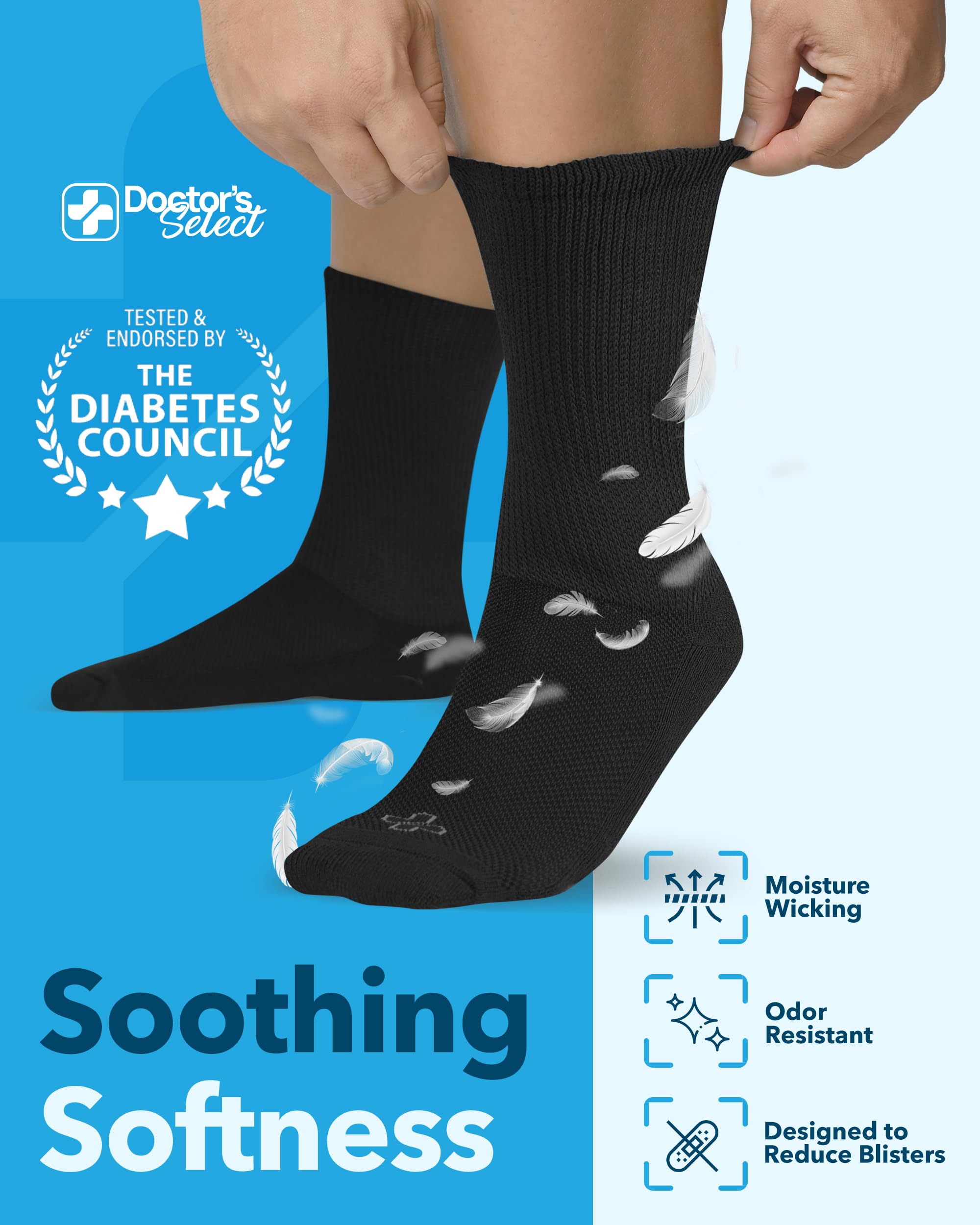 Doctors Select diabetic socks non-binding comfort fit supports circulation without marks.