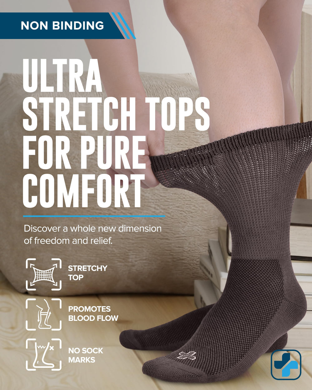 Doctor's Select diabetic socks non-binding top ensure swelling-free fit.