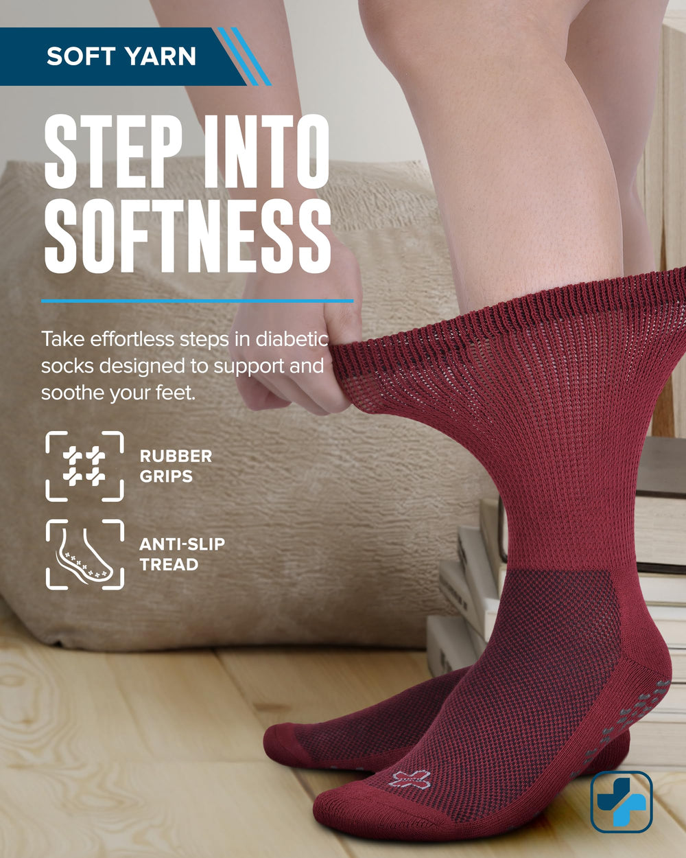 Doctor's Select diabetic socks with non-slip grip provide traction on slick floors.