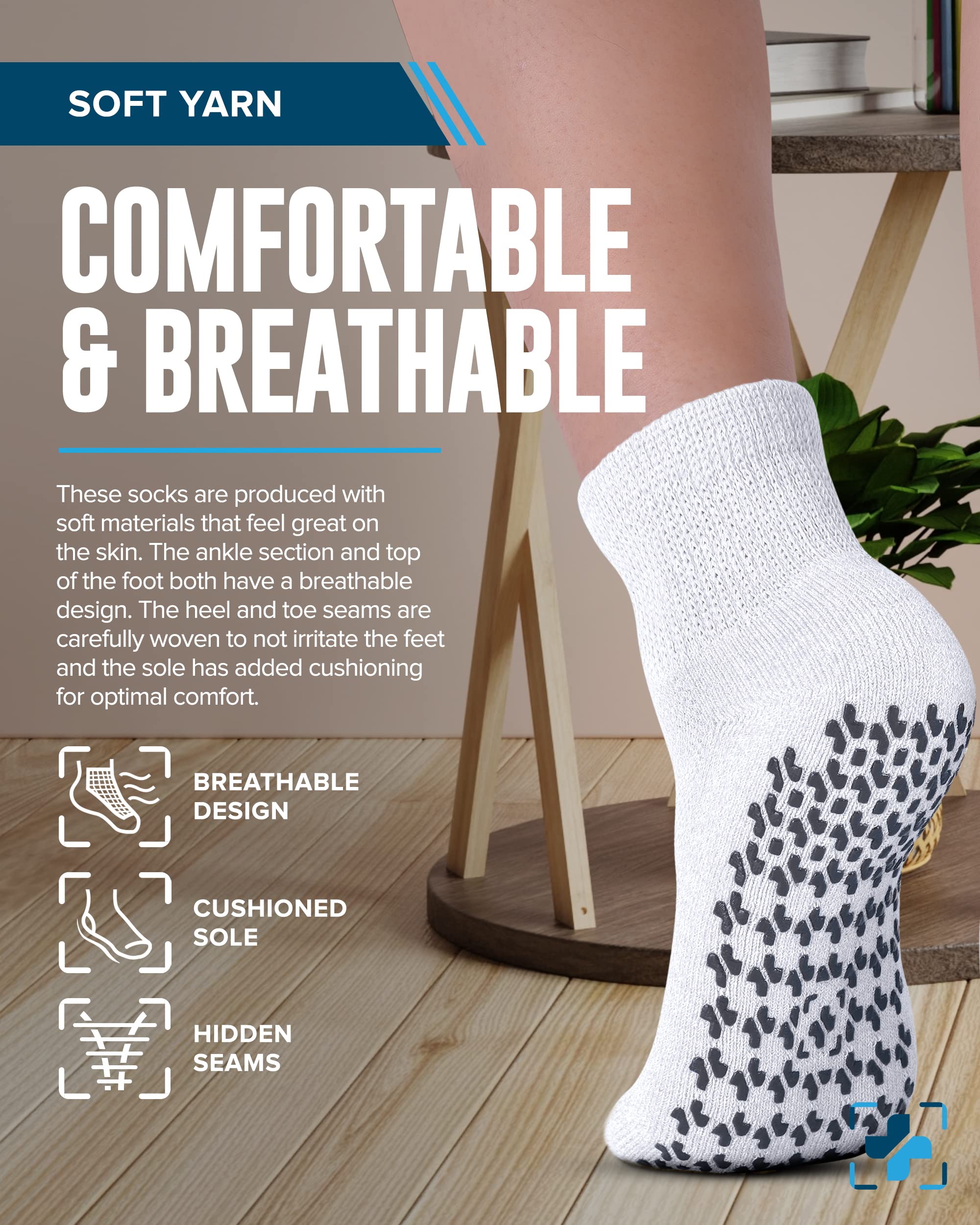 Doctor's Select diabetic socks-safety-on-smooth-surfaces add traction on slick floors.