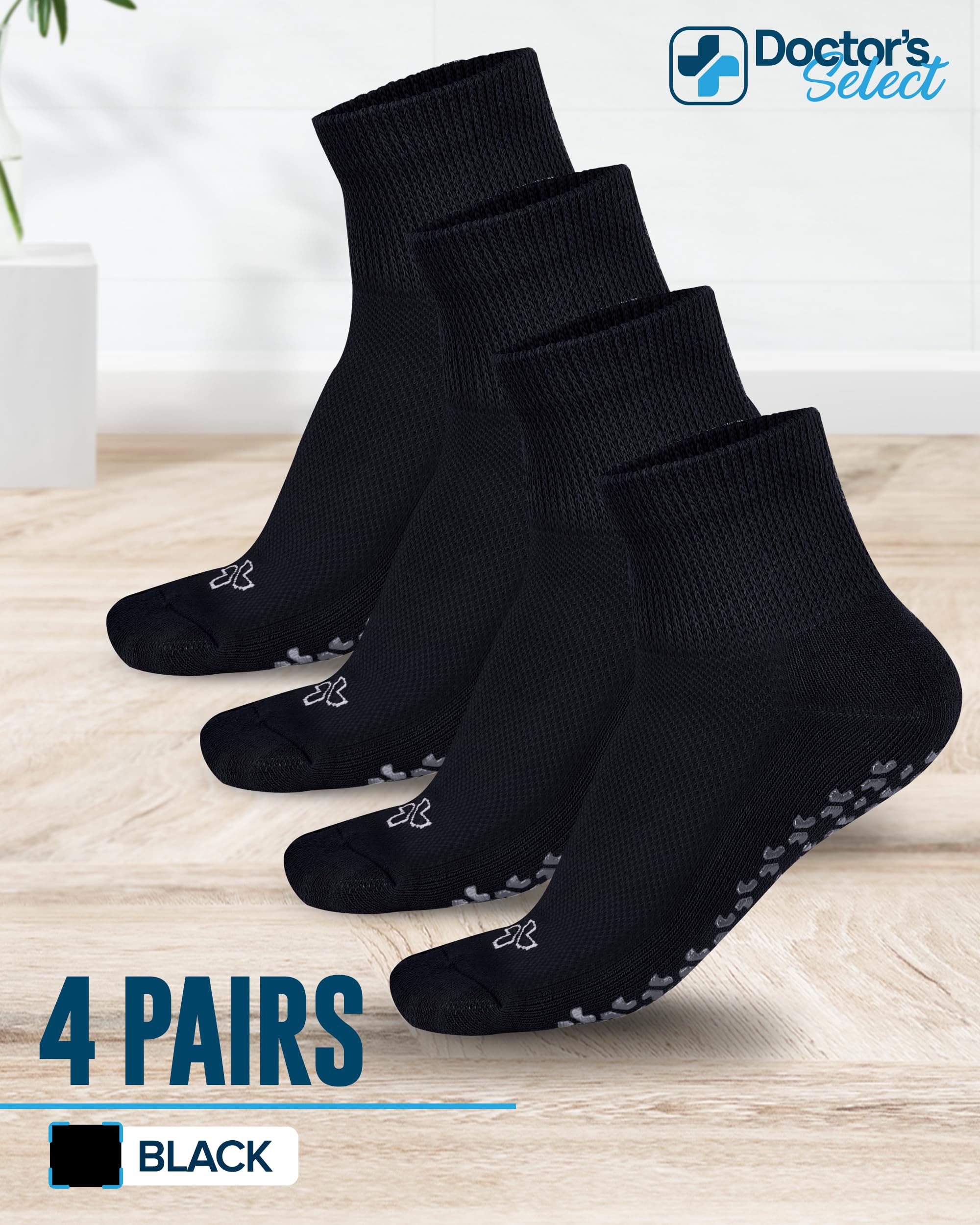 Size range display for men and women in Doctor's Select diabetic socks.