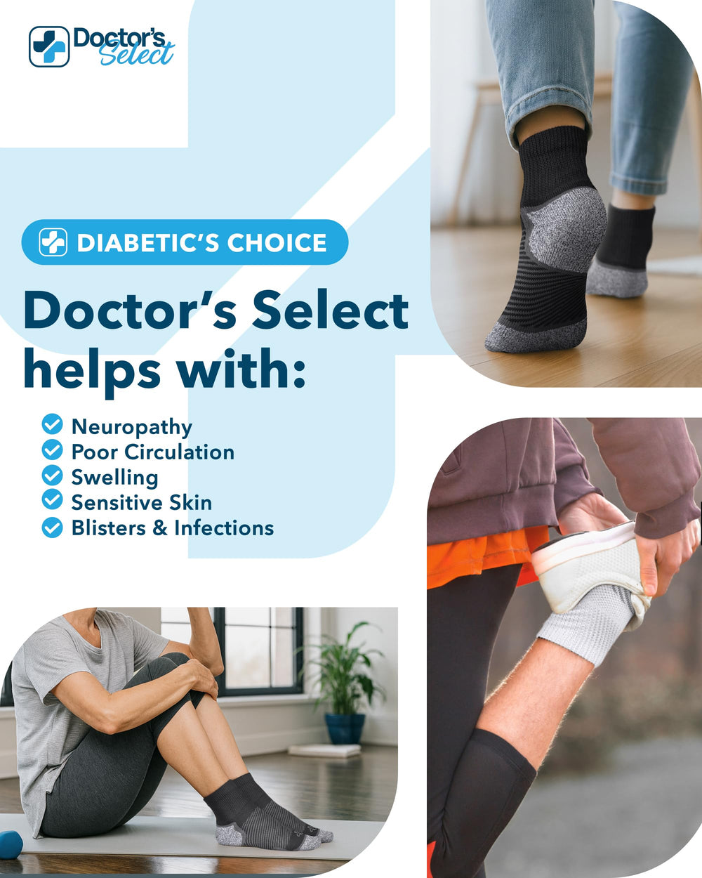 Sizing guide for Doctor's Select diabetic socks helps find the right fit.