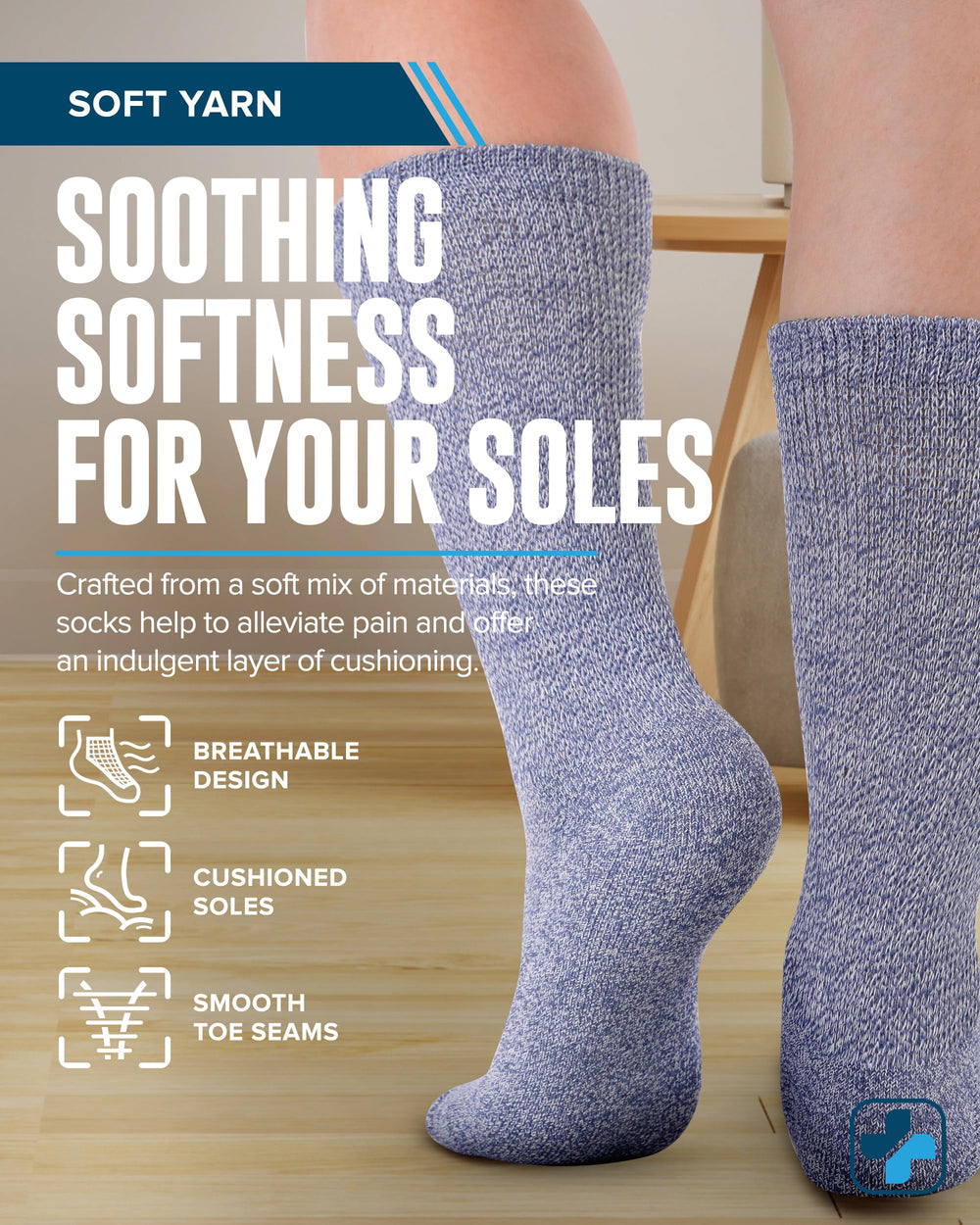 Doctor's Select smooth-toe-seam image shows irritation-free steps and premium feel.