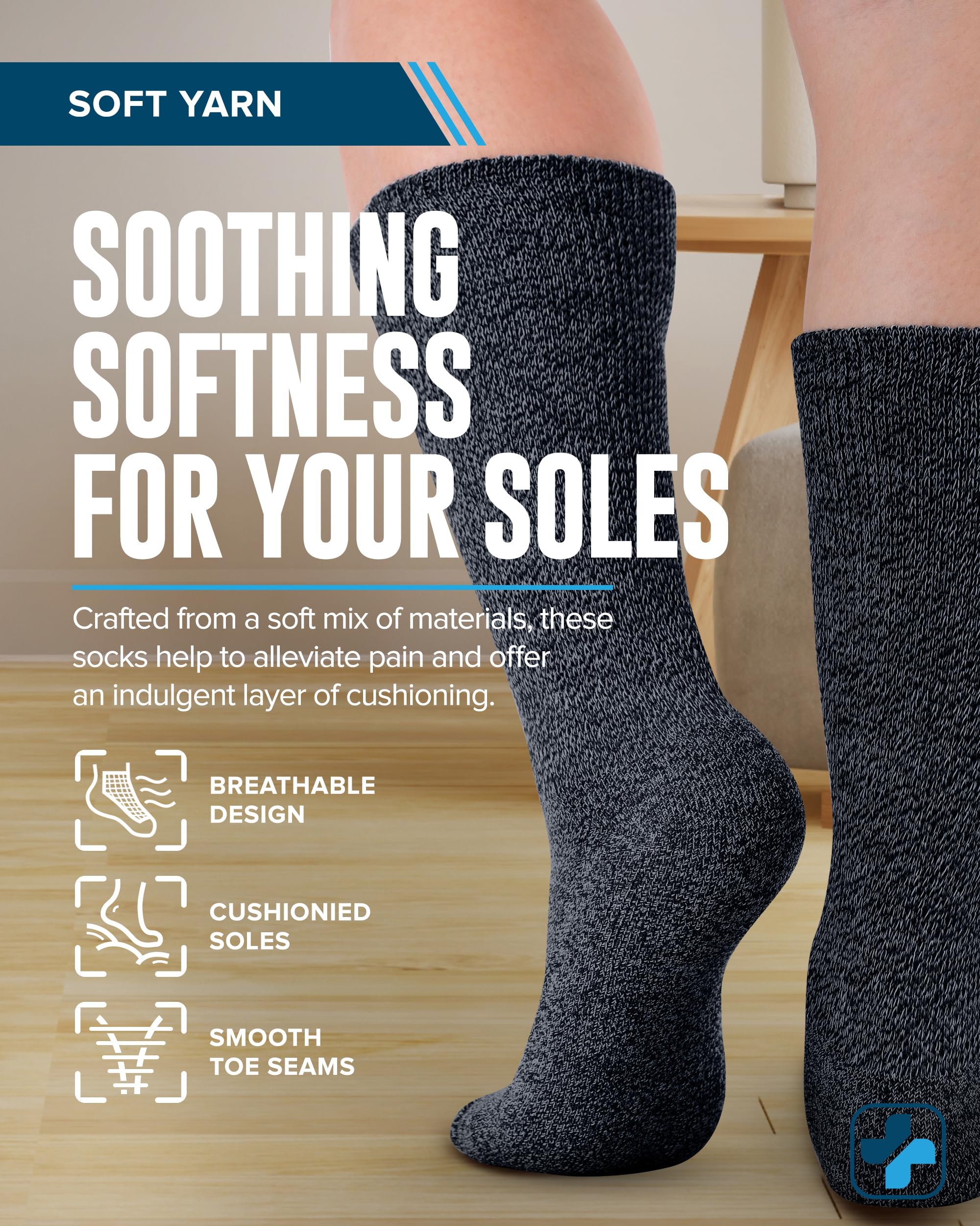 Doctor's Select diabetic socks soft cushioning with smooth toe seams for sensitive feet.