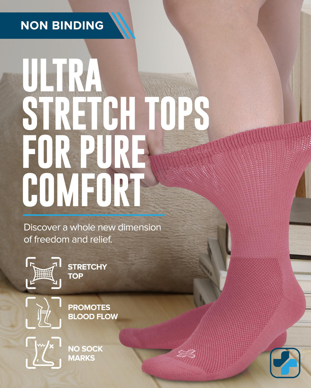 Doctor's Select soft-relief swollen-feet image highlights gentle non-binding comfort.