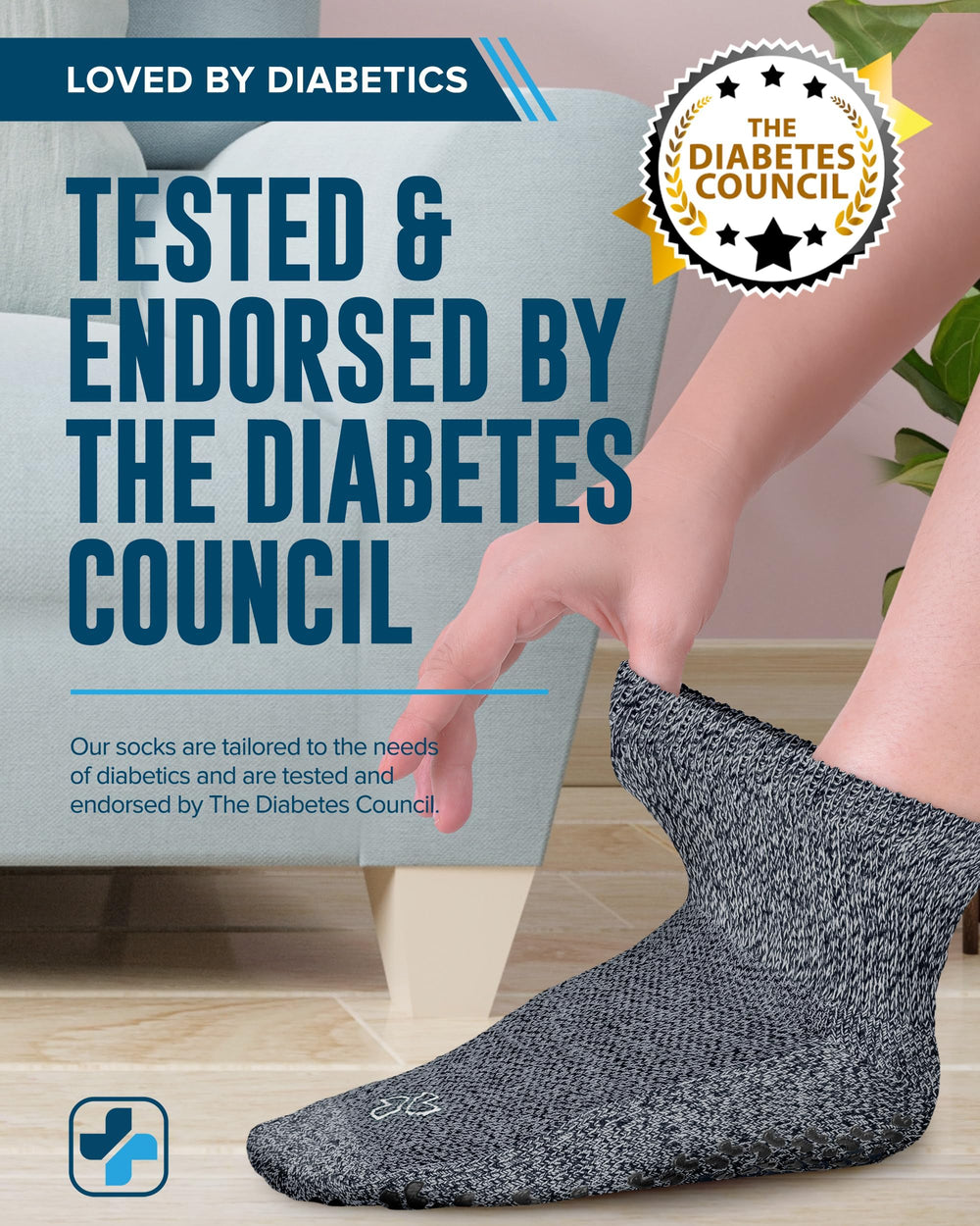 Smooth toe seams and cushioned sole on Doctor's Select socks for comfortable walking