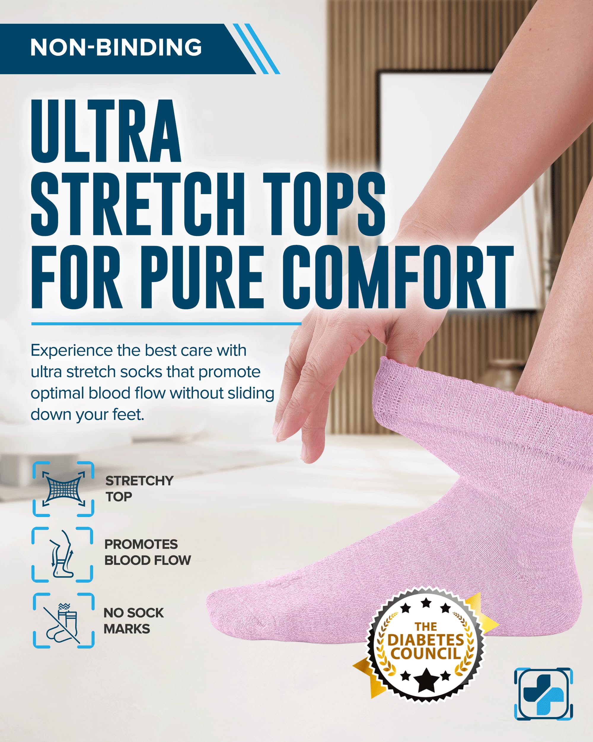 Doctor's Select diabetic socks with tailored sizing fit men and women comfortably