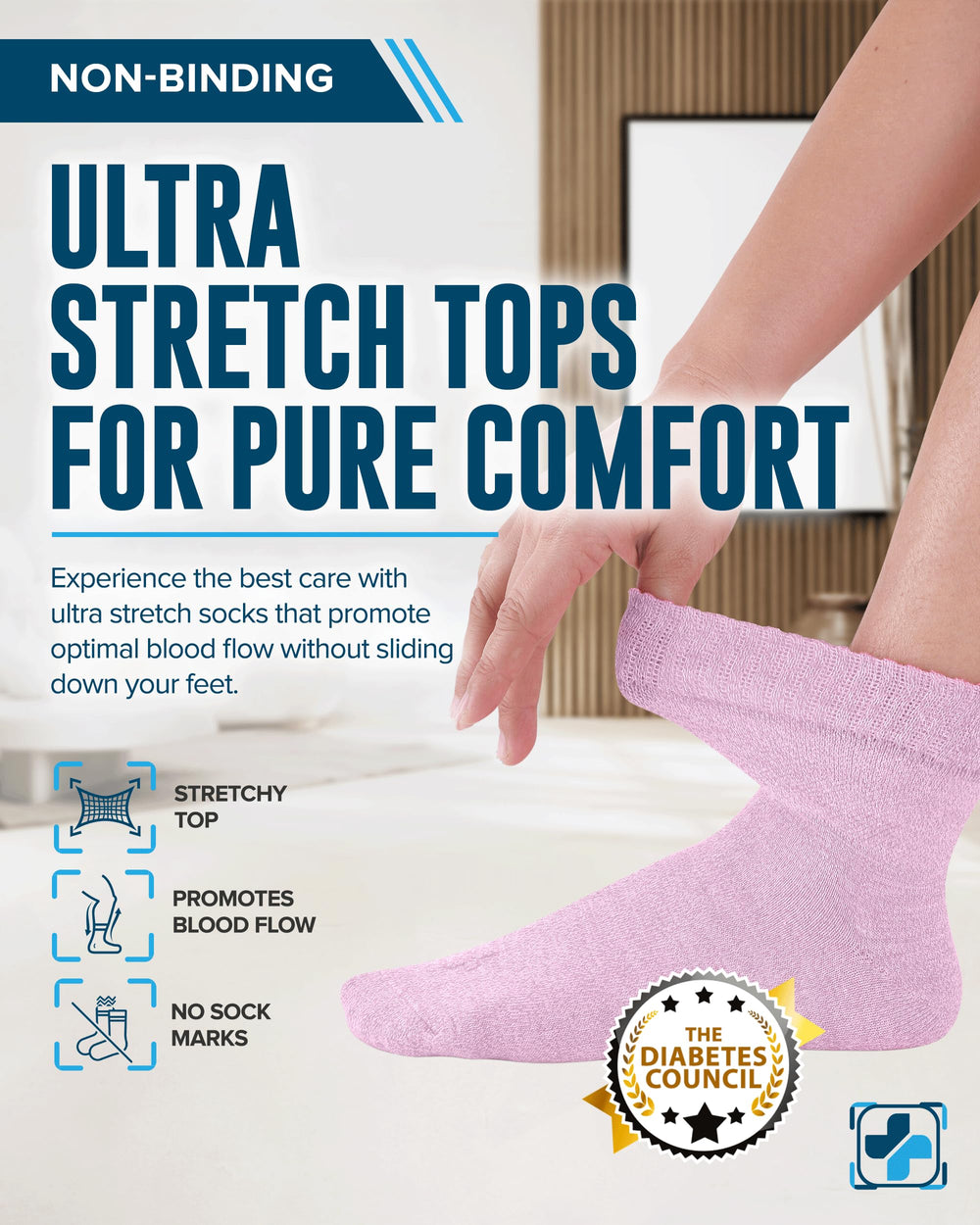 Doctor's Select diabetic socks with tailored sizing fit men and women comfortably