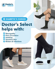 Doctors Select diabetic socks with wide size range for various foot profiles.