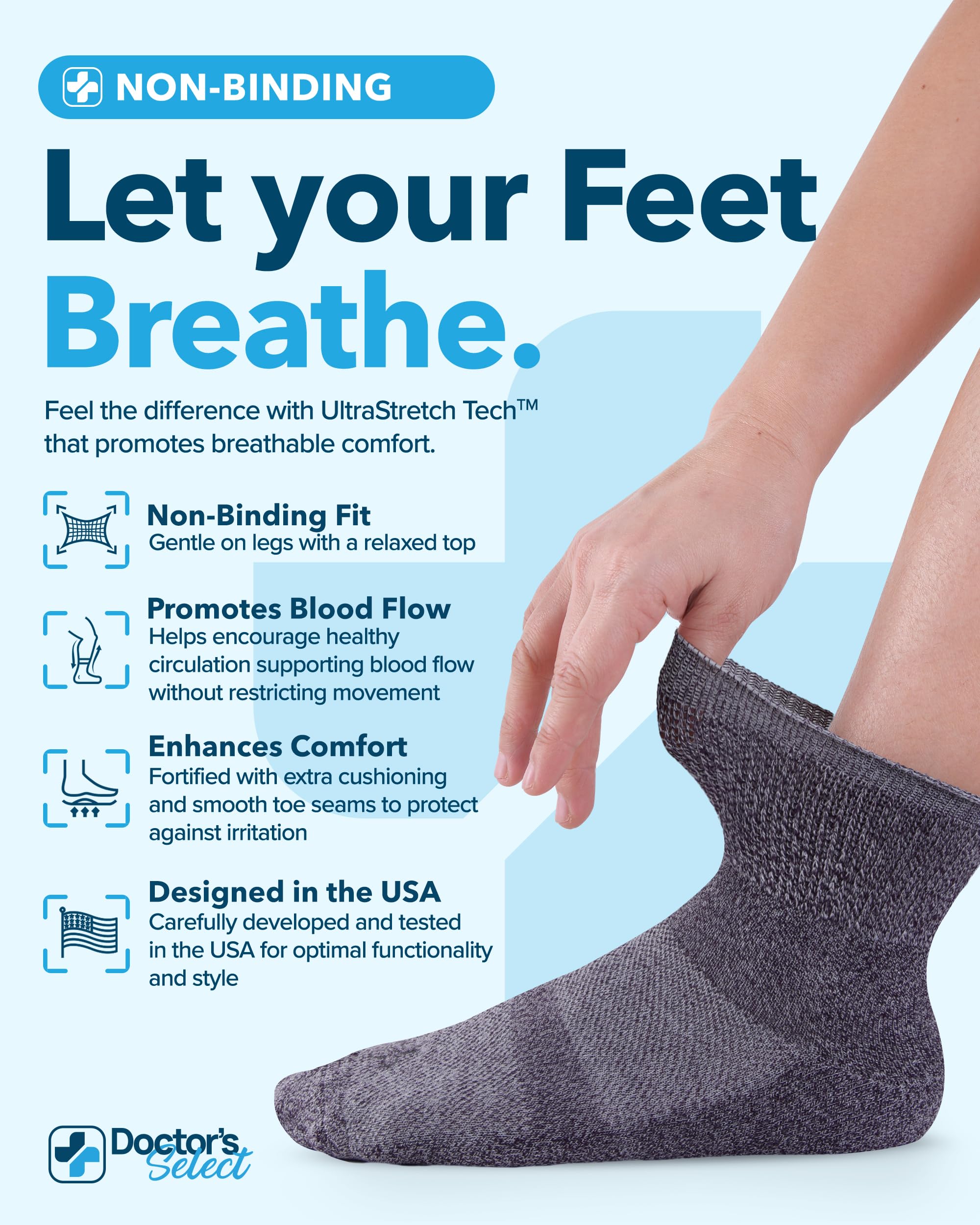 doctors select diabetic socks for women showing tailored fit.