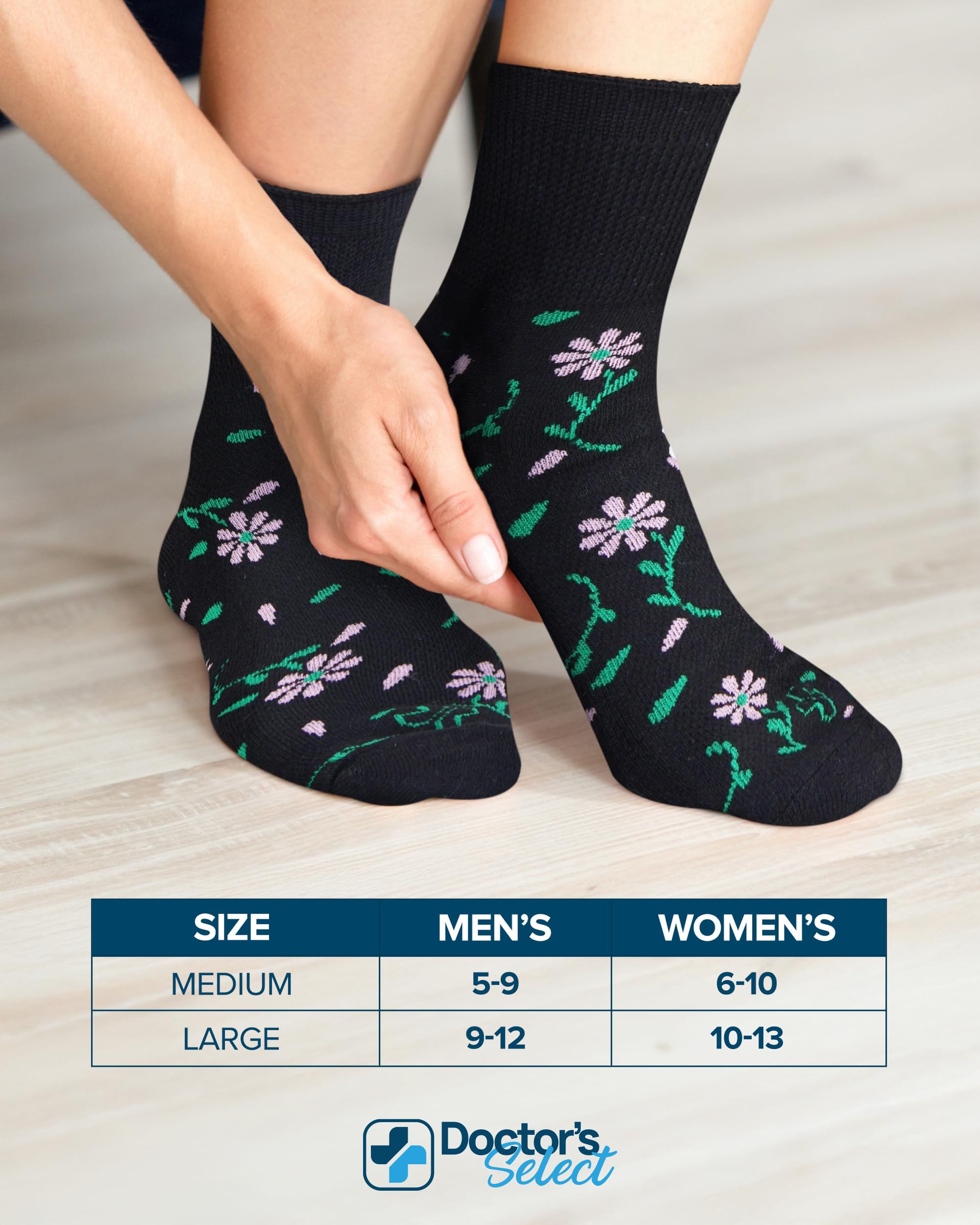 Doctor's Select flowers pattern diabetic socks add subtle style.