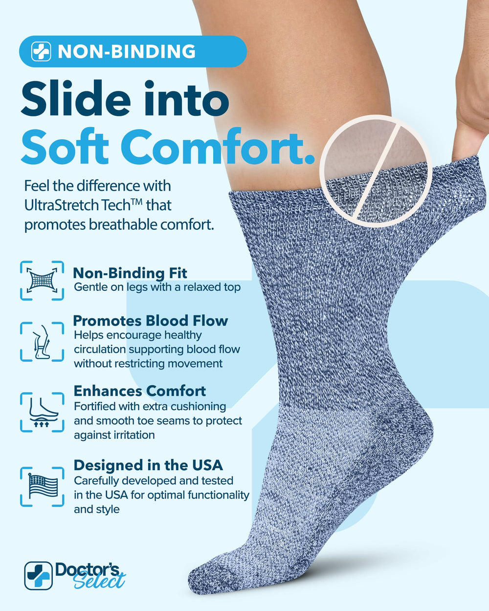 Doctor's Select men's diabetic crew socks in grey provide everyday comfort and breathability.