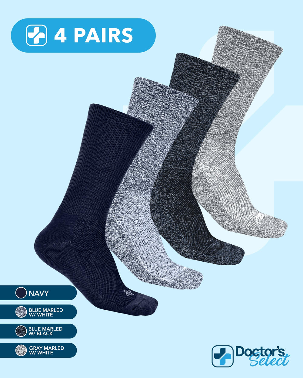 Doctor's Select socks demonstrate moisture-wicking weave to keep feet dry.