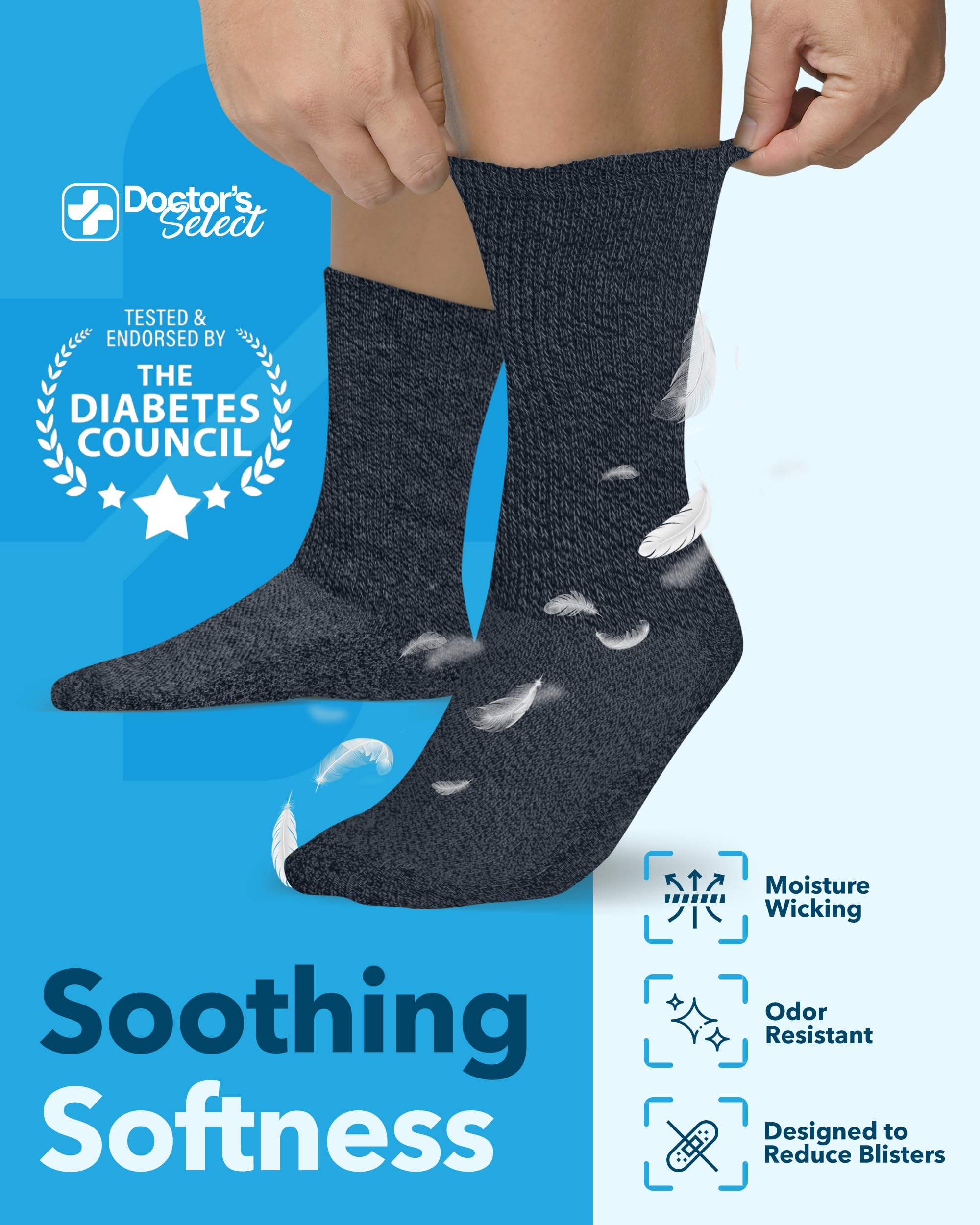 Doctor's Select men's diabetic crew socks white marled keep feet fresh with breathable fibers.