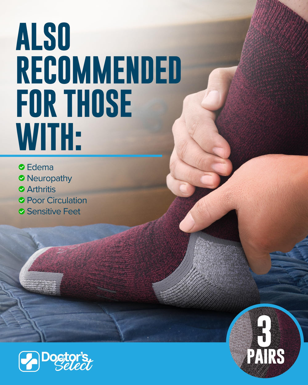 Doctor's Select moisture-wicking bamboo fibers keep feet cool and dry during busy days.