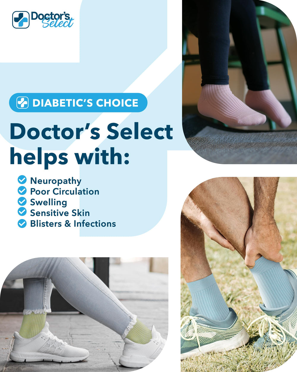 Doctor's Select bamboo viscose socks wick moisture to keep feet dry and cool.