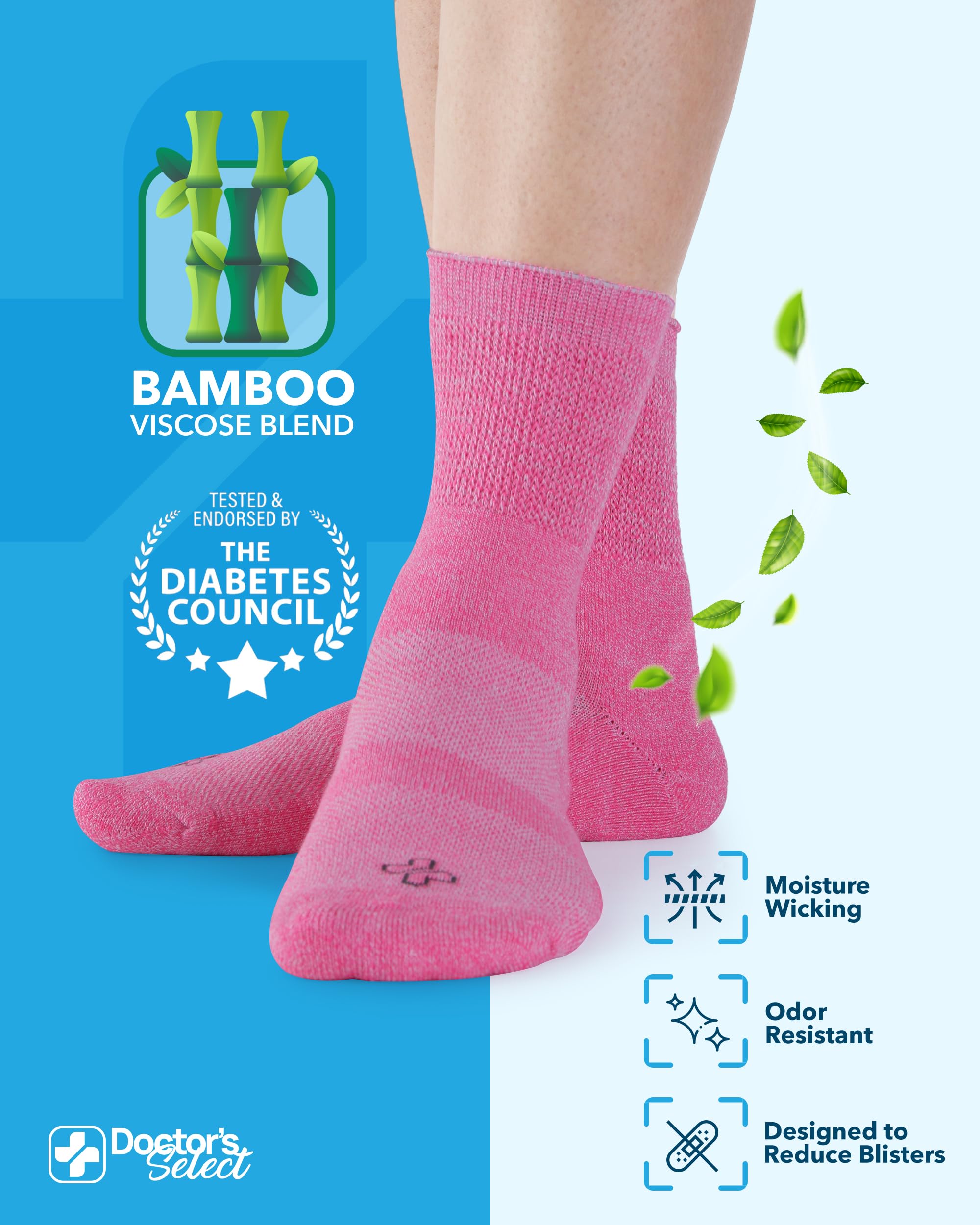 doctors-select non-binding wide-top sock demonstrates gentle, pressure-free fit.